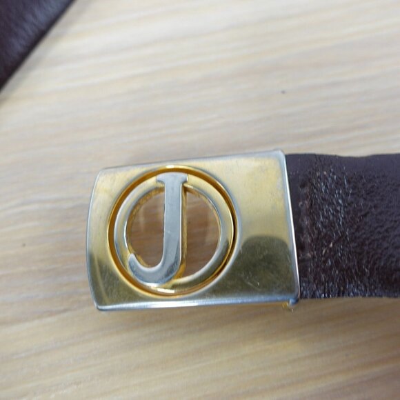 VINTAGE Belt Mens‎ Size 44 Brown Leather J Logo Gold Buckle XL Genuine 80s 90s - Picture 7 of 15